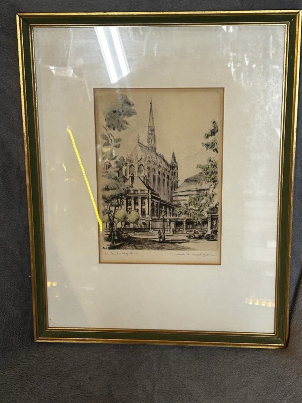 Marcel Bessan Signed La Sainte-Chapelle Hand Colored French Etching Framed